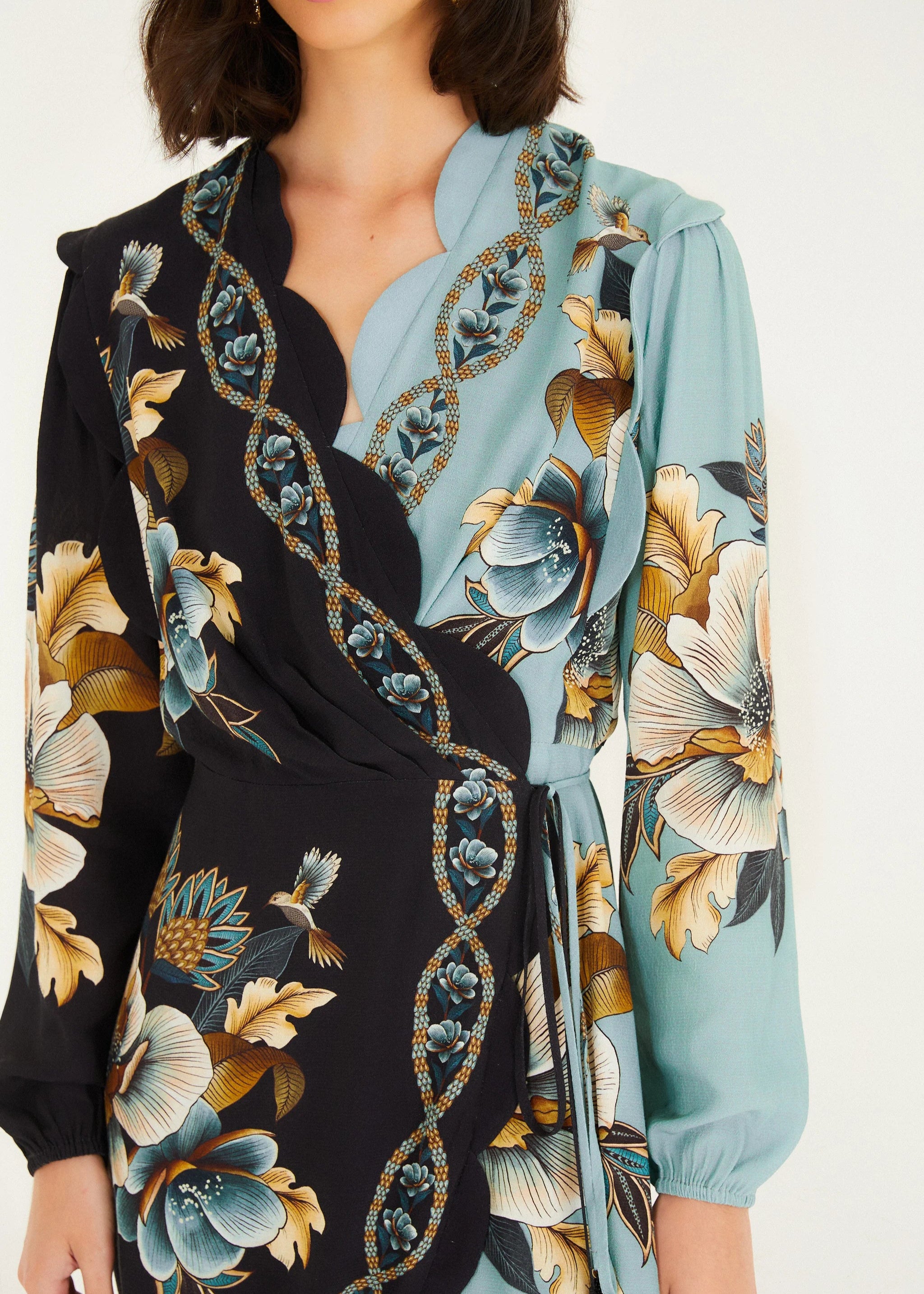 Snake Garden Mix Wrap Wavy Mini Dress