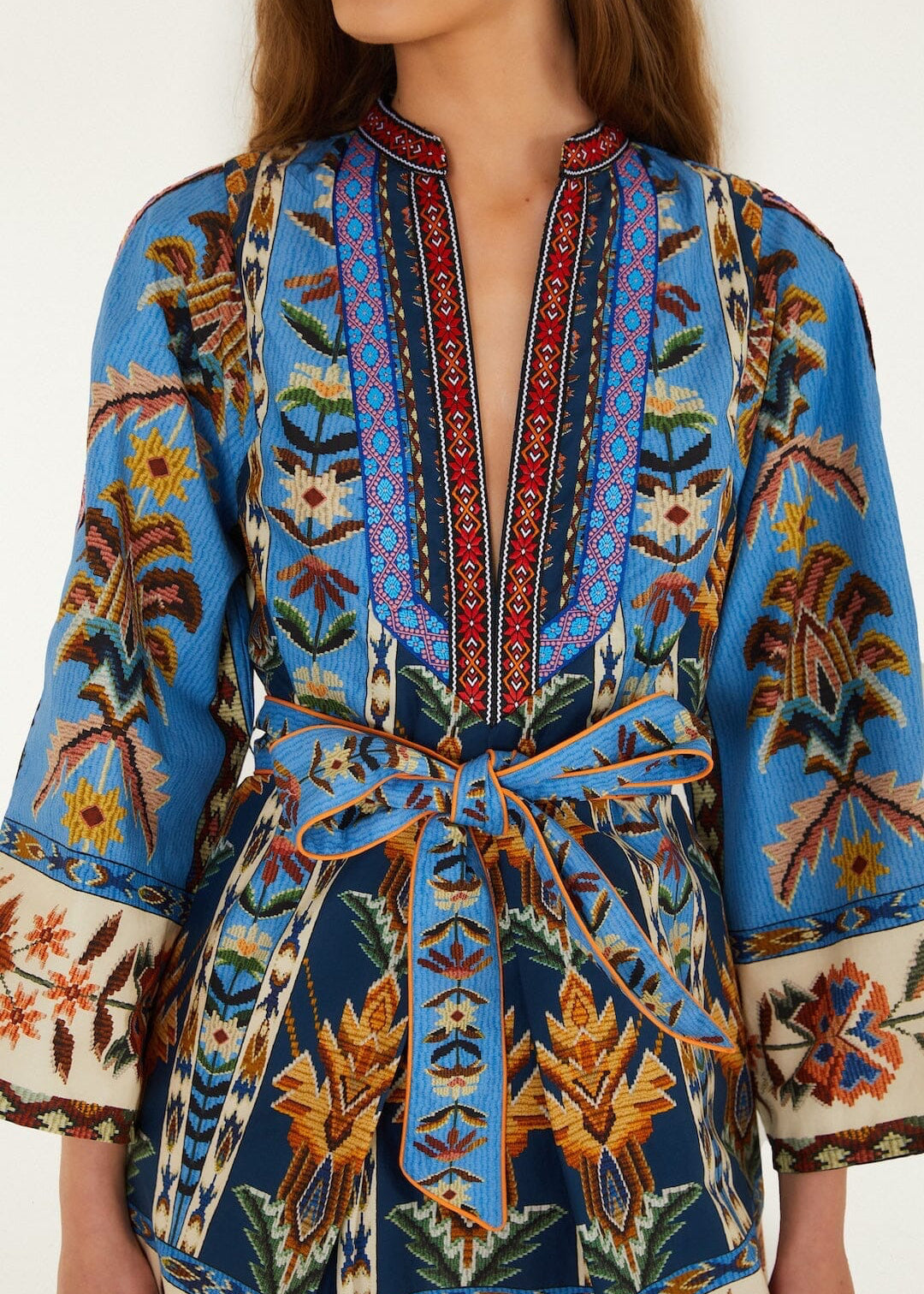 Blue Embroidered Tapestry Mini Dress
