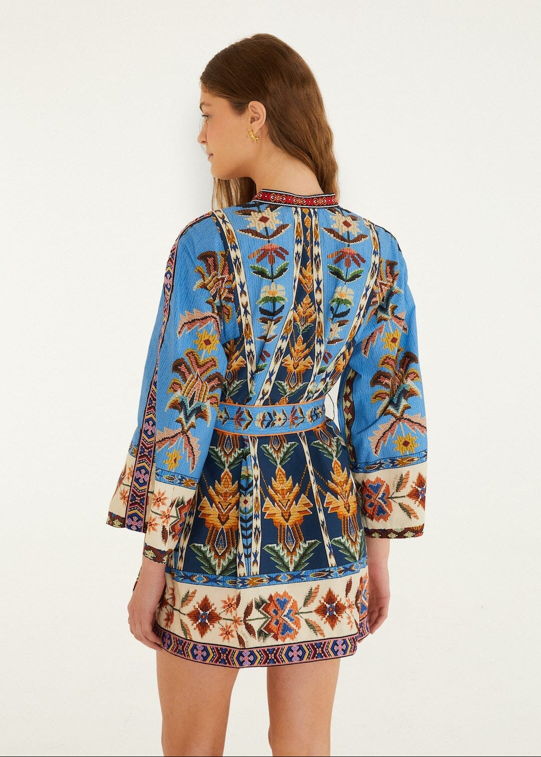 Blue Embroidered Tapestry Mini Dress