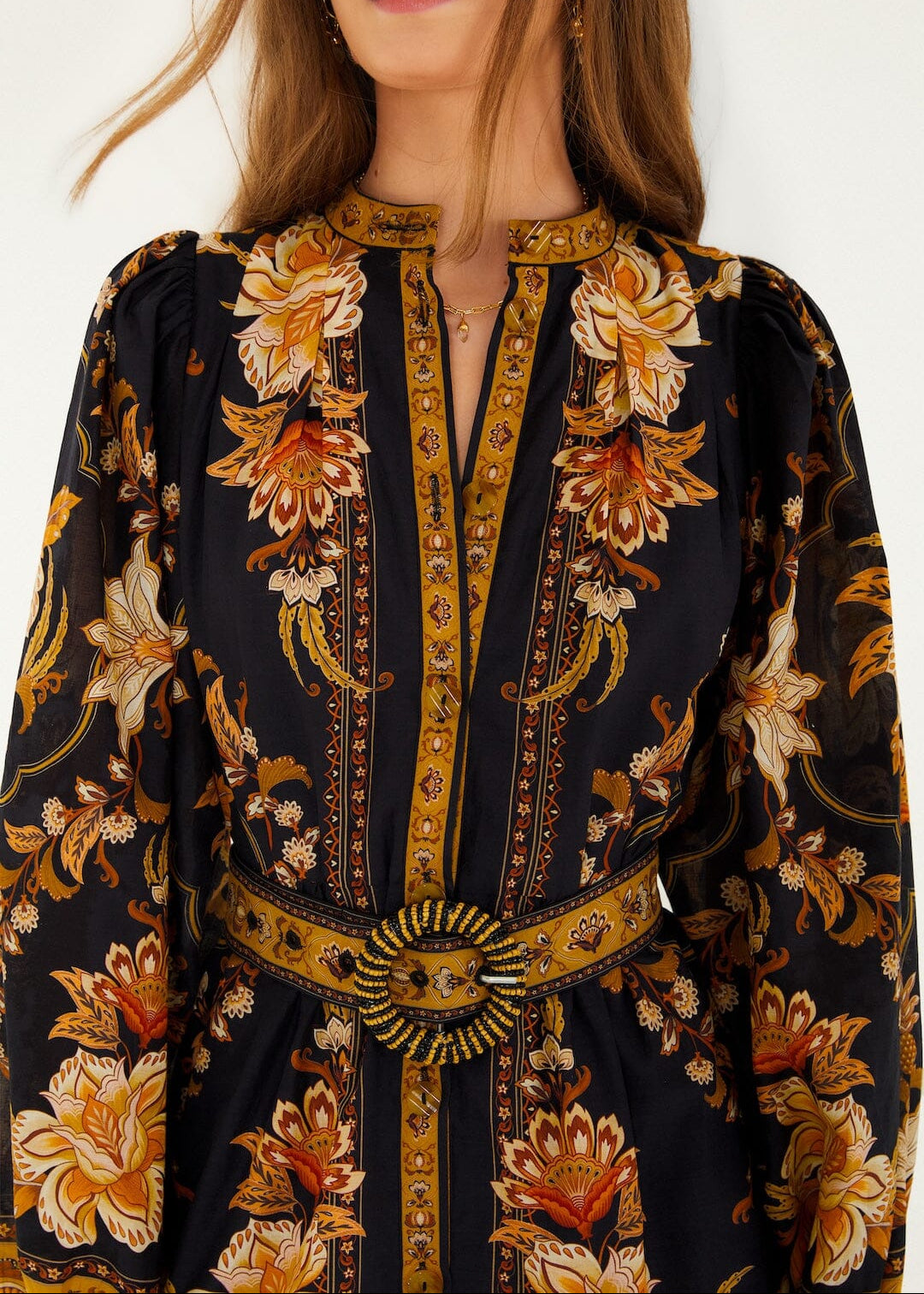 Black Majestic Garden Long Sleeve Mini Dress