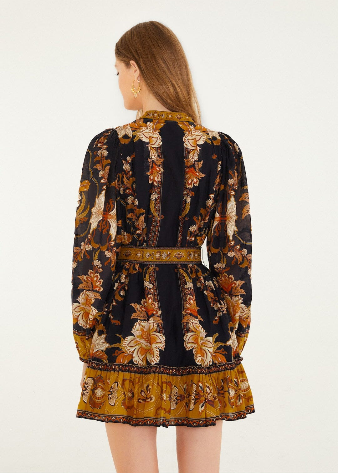 Black Majestic Garden Long Sleeve Mini Dress