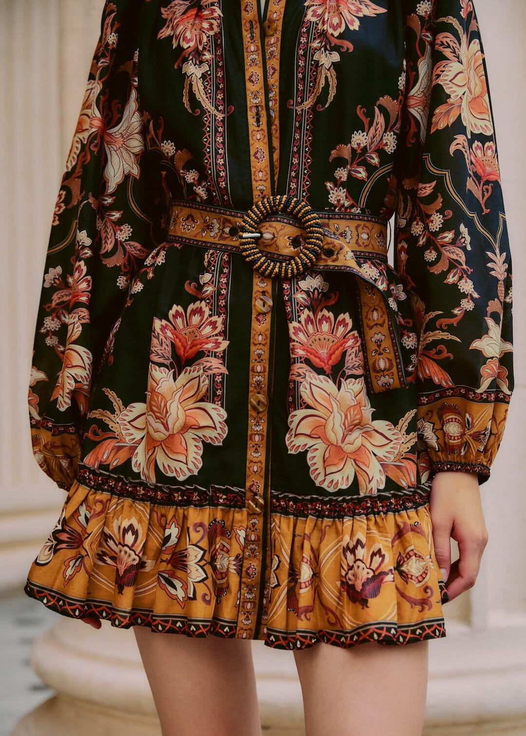 Black Majestic Garden Long Sleeve Mini Dress