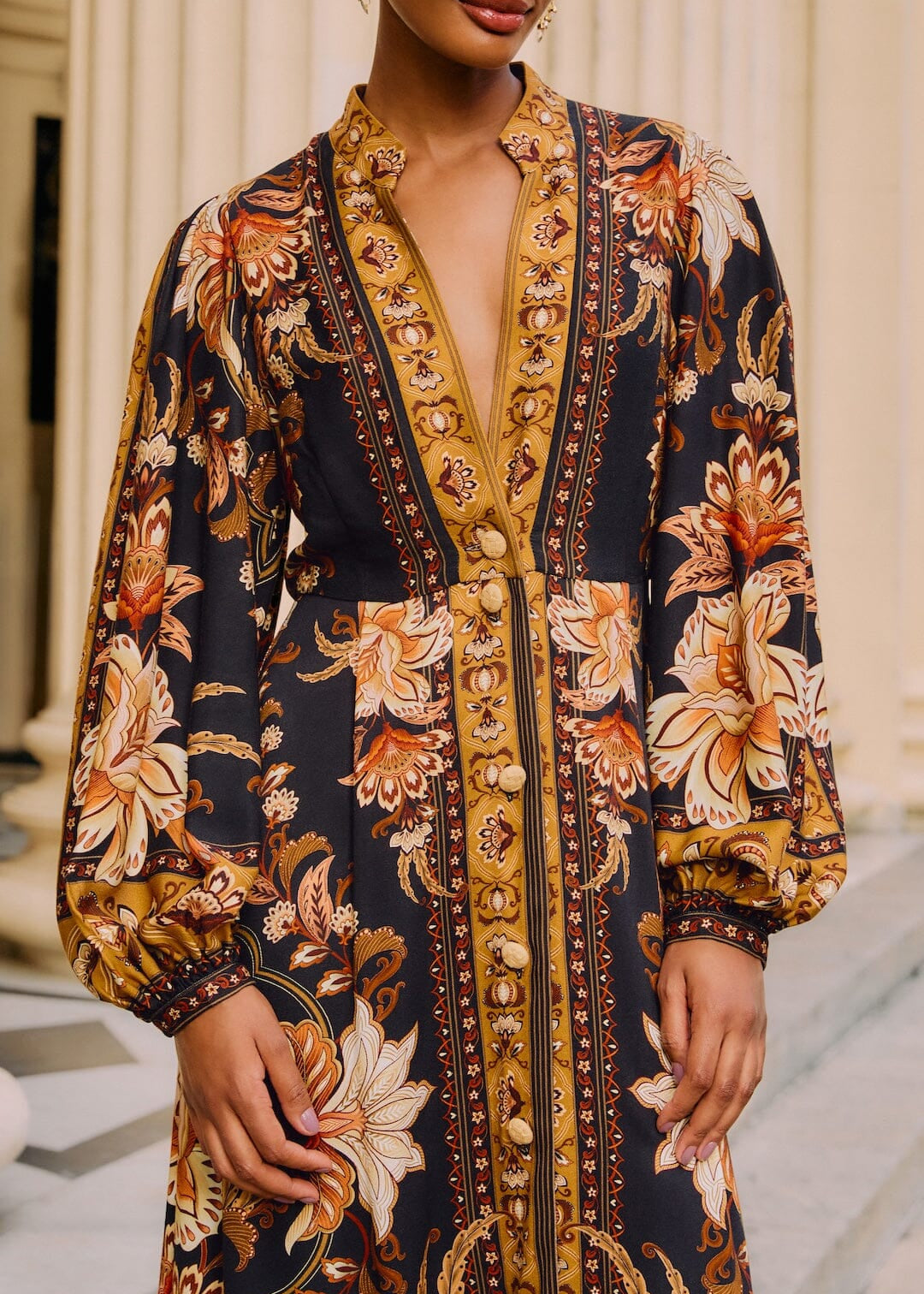 Black Majestic Garden Puff Sleeve Maxi Dress