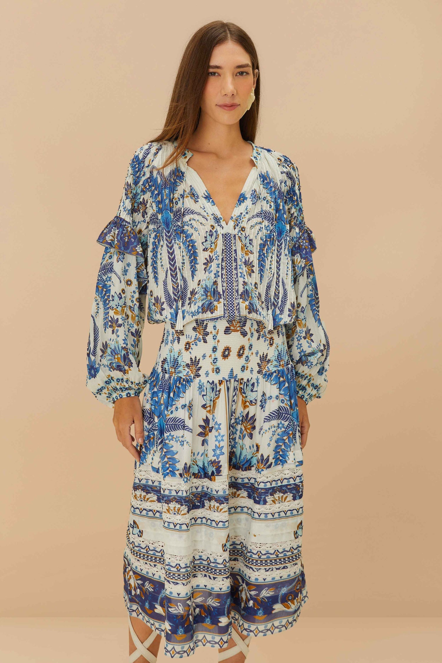 Ana Tapestry Off-White Midi Skirt