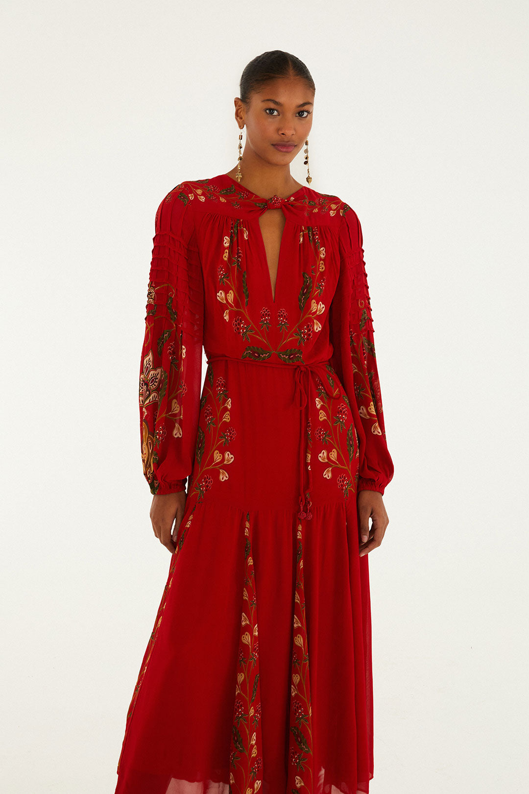 Berry Garden Long Sleeve Pleated Maxi Dress