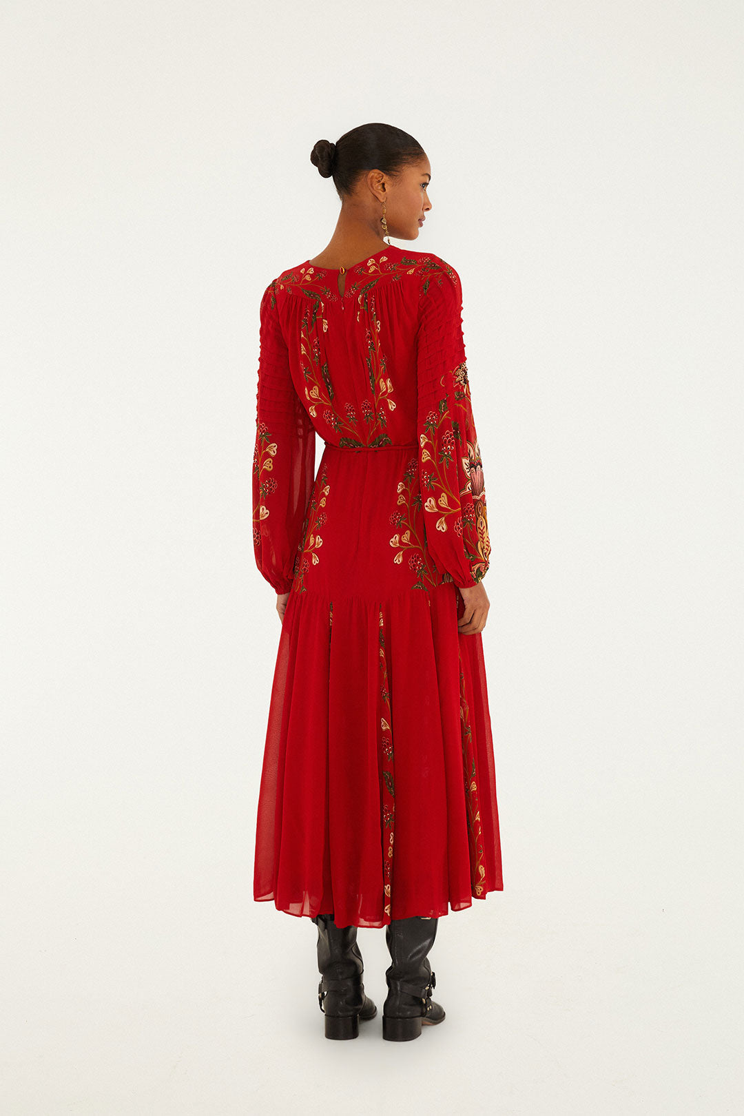 Berry Garden Long Sleeve Pleated Maxi Dress