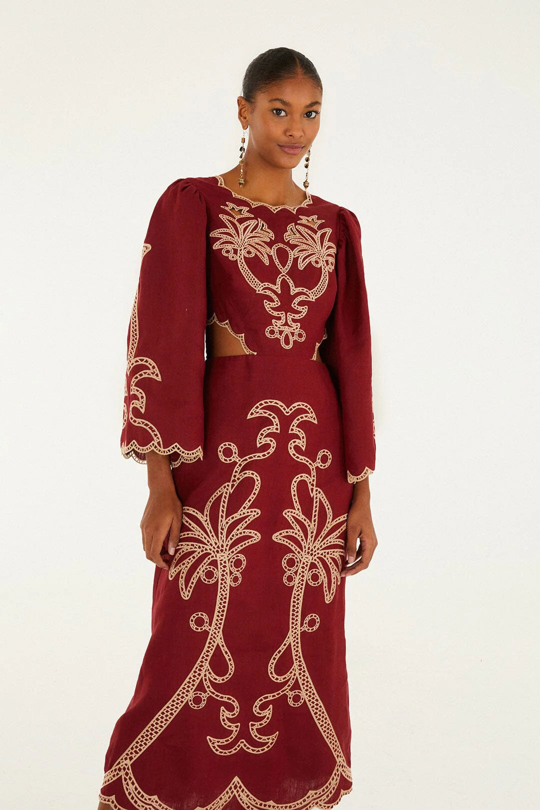 Red Artisanal Cut-Out Embroidered Maxi Dress