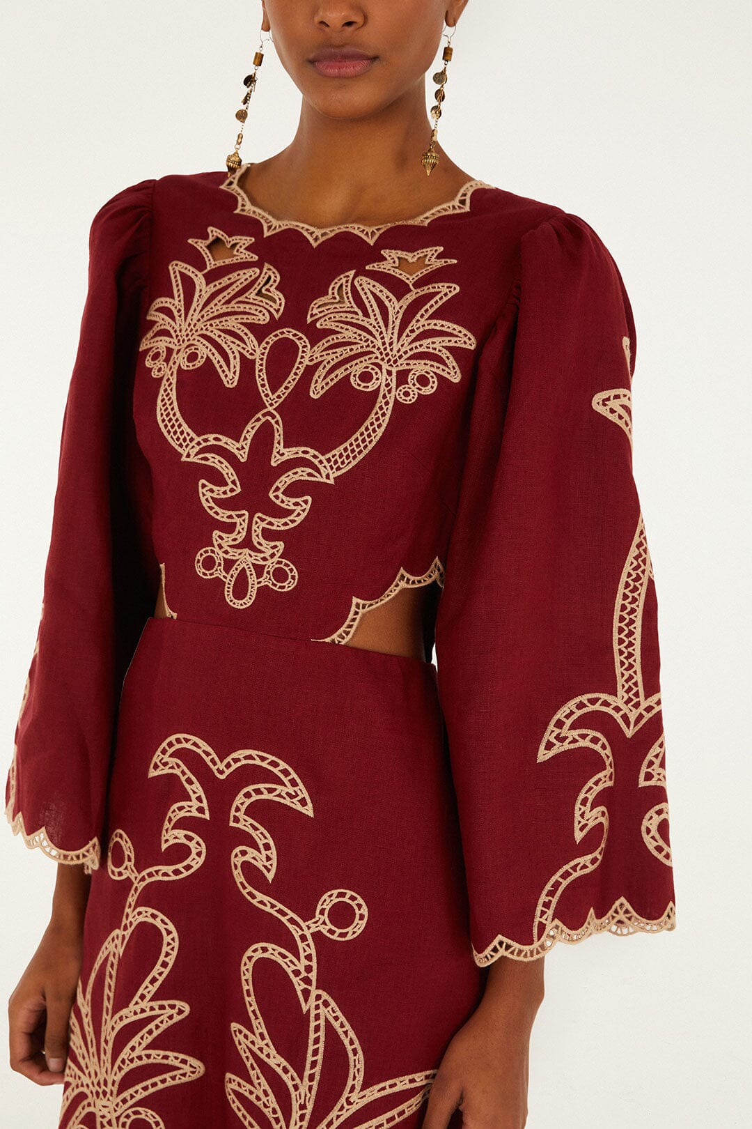 Red Artisanal Cut-Out Embroidered Maxi Dress