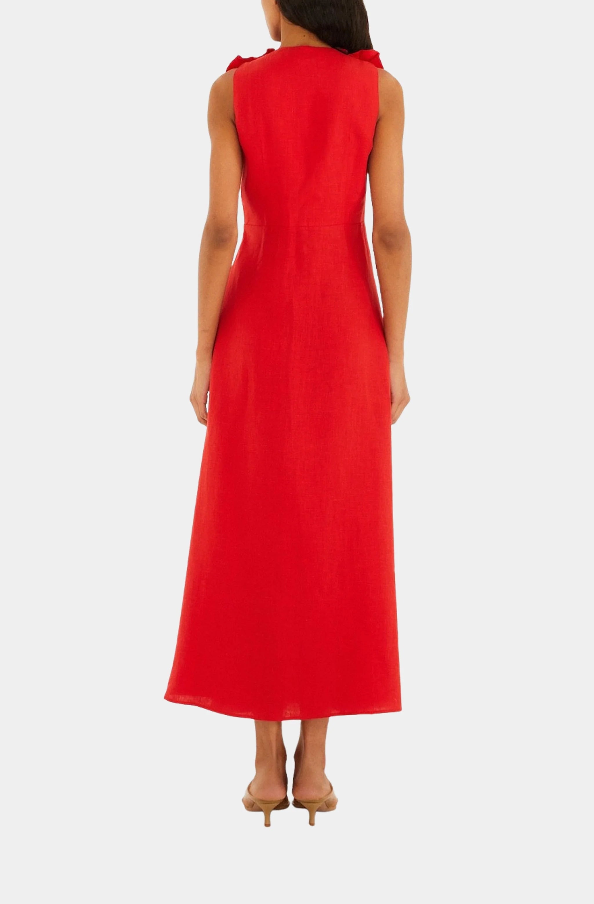 Red Flowers Sleeveless Midi Dress