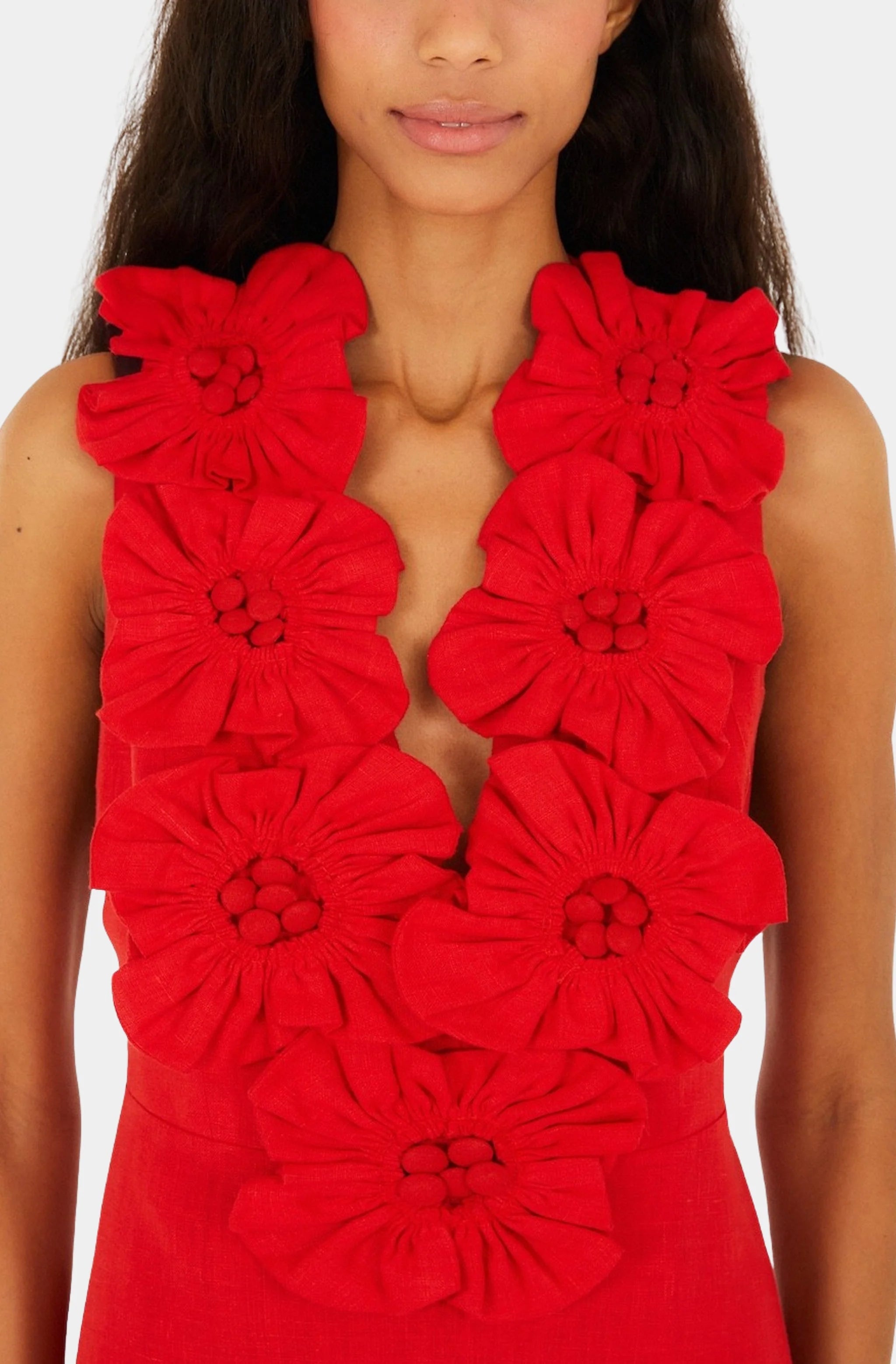 Red Flowers Sleeveless Midi Dress