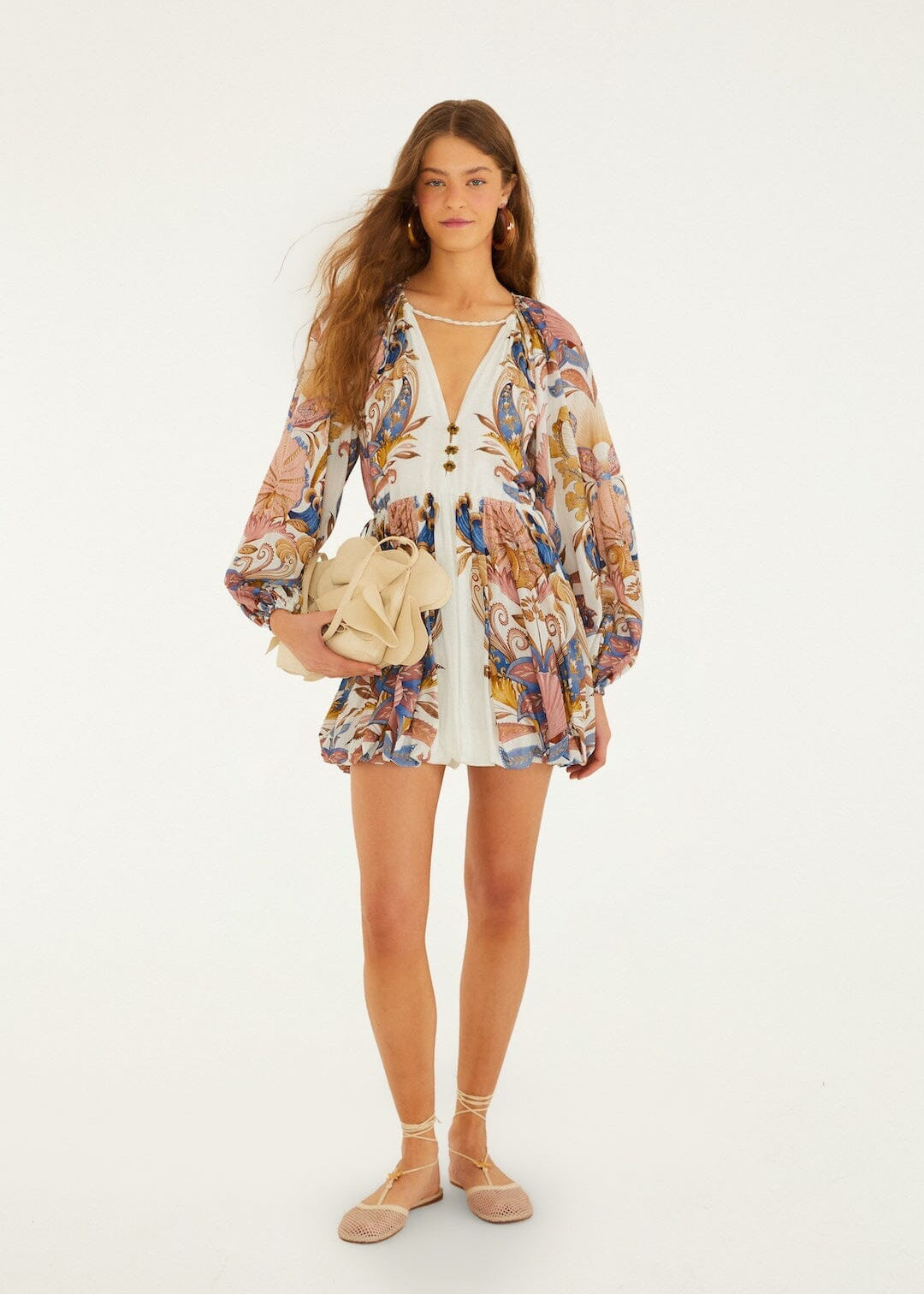 Off-White Sea Garden Puff Sleeve Mini Bubble Dress