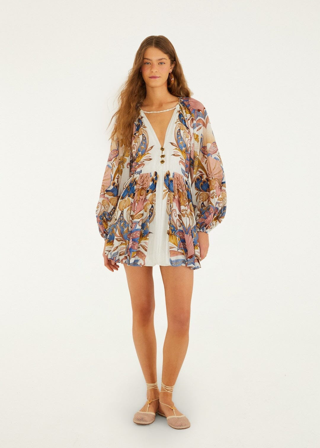 Off-White Sea Garden Puff Sleeve Mini Bubble Dress