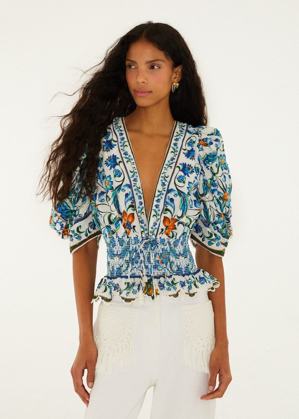 Flora Tile Off-White Blouse