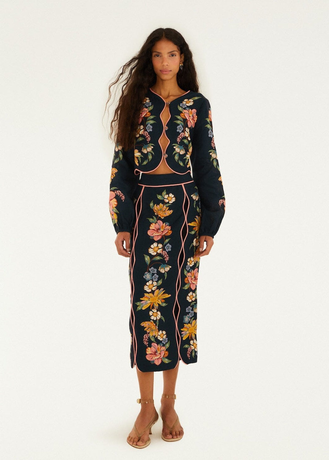 Maira Floral Dark Blue Midi Skirt