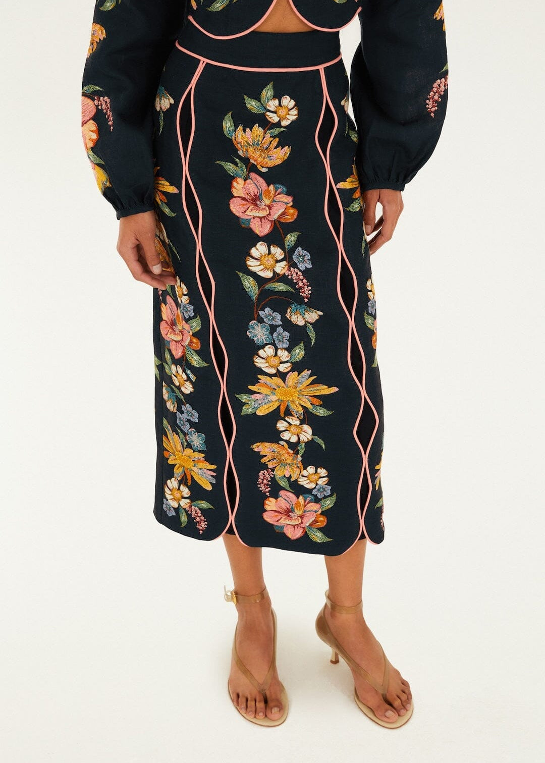 Maira Floral Dark Blue Midi Skirt