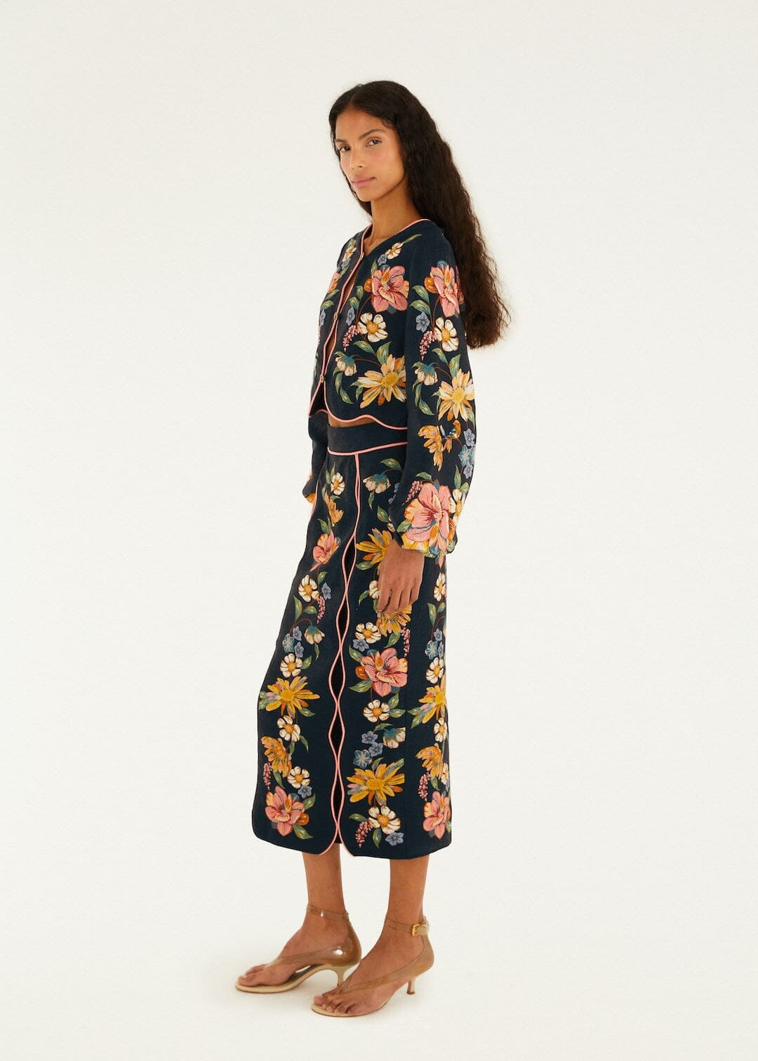 Maira Floral Dark Blue Midi Skirt