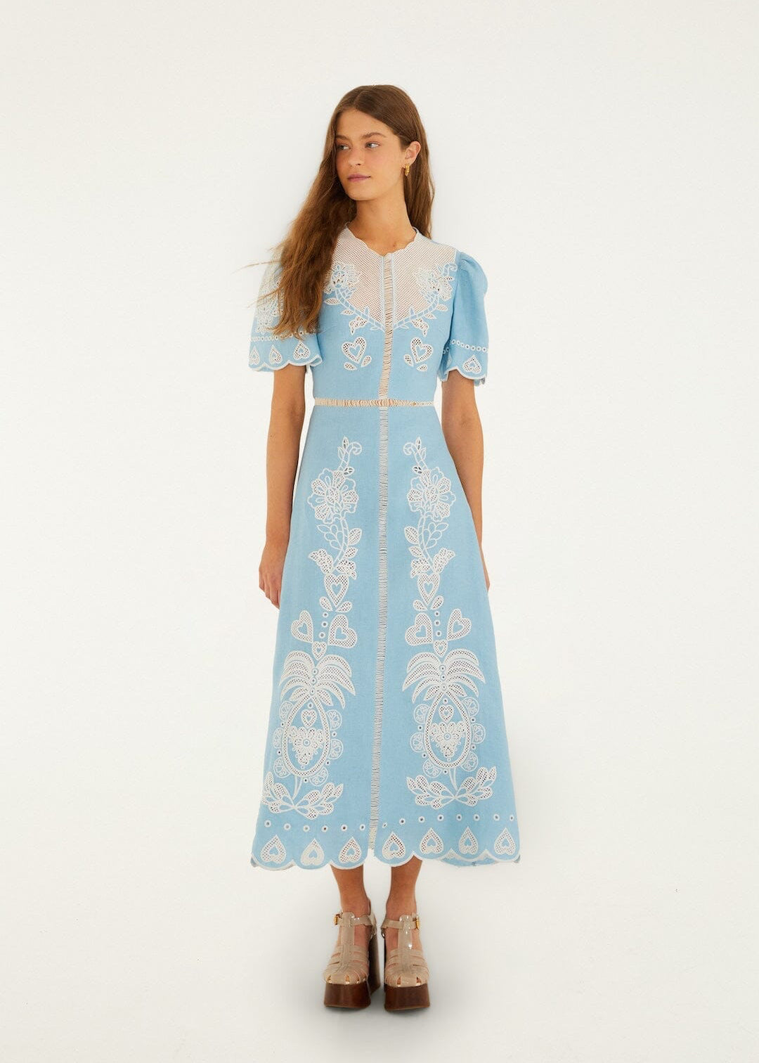 Light Blue Embroidered Midi Dress