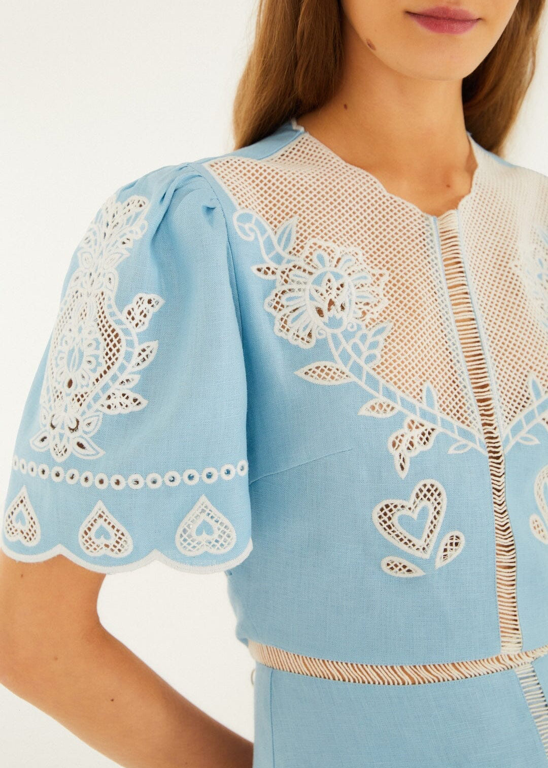 Light Blue Embroidered Midi Dress