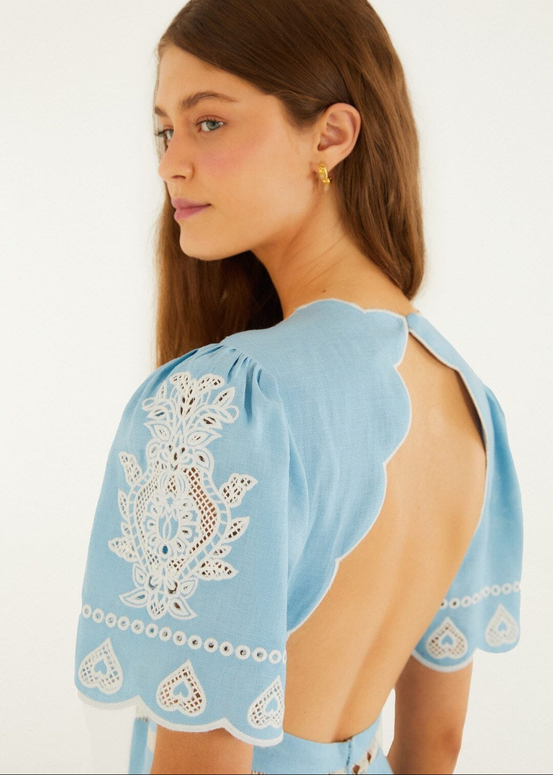 Light Blue Embroidered Midi Dress