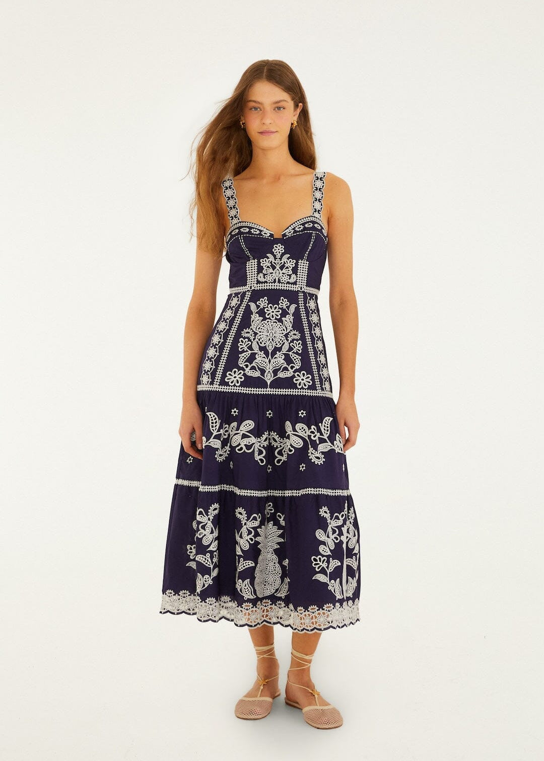 Blue And White Richillieu Midi Dress