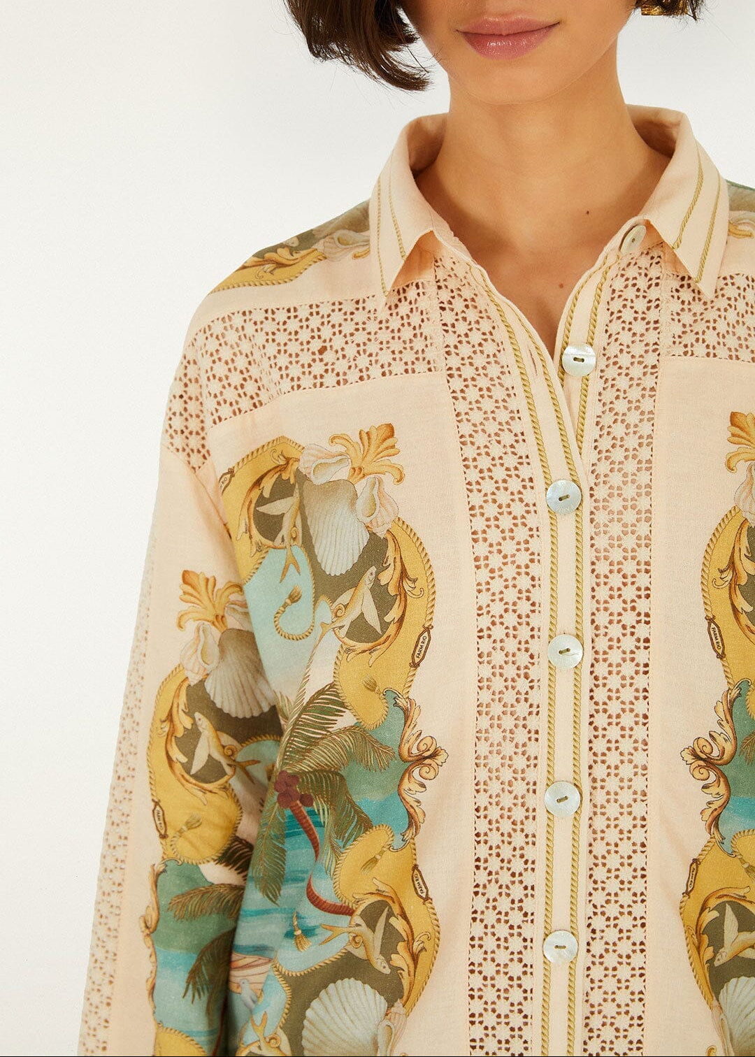 Royal Sea Multicolor Crochet Detail Shirt