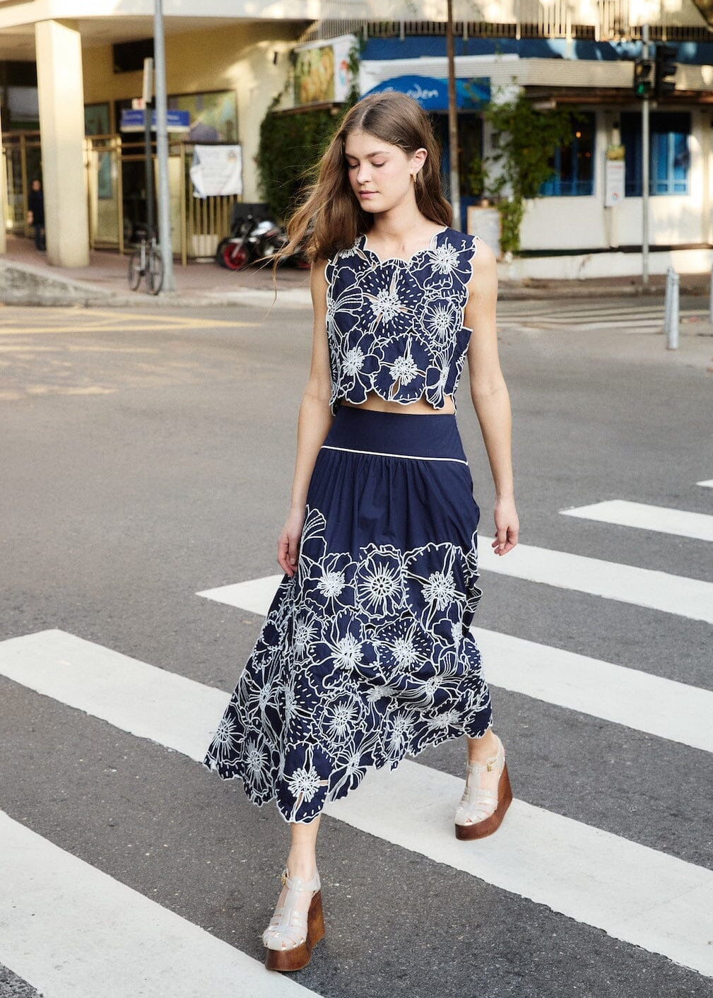 Flowers Richelieu Blue Skirt