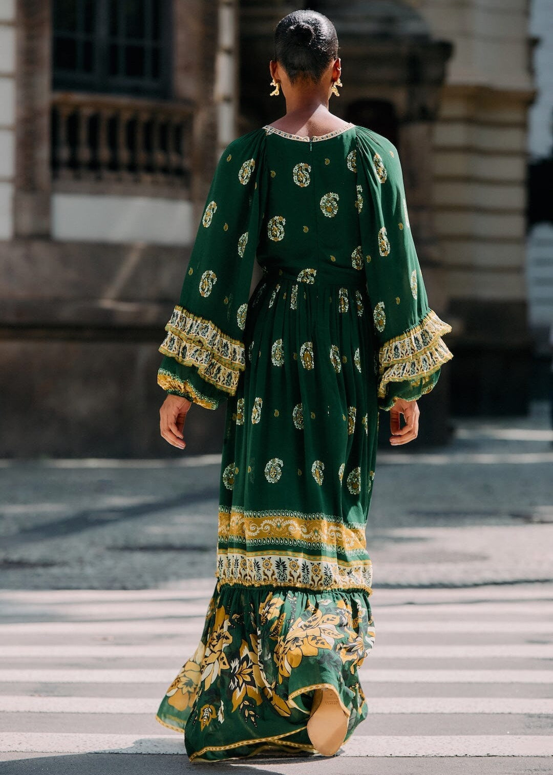 Ayla Green Long Sleeve Ruffled Maxi Dress