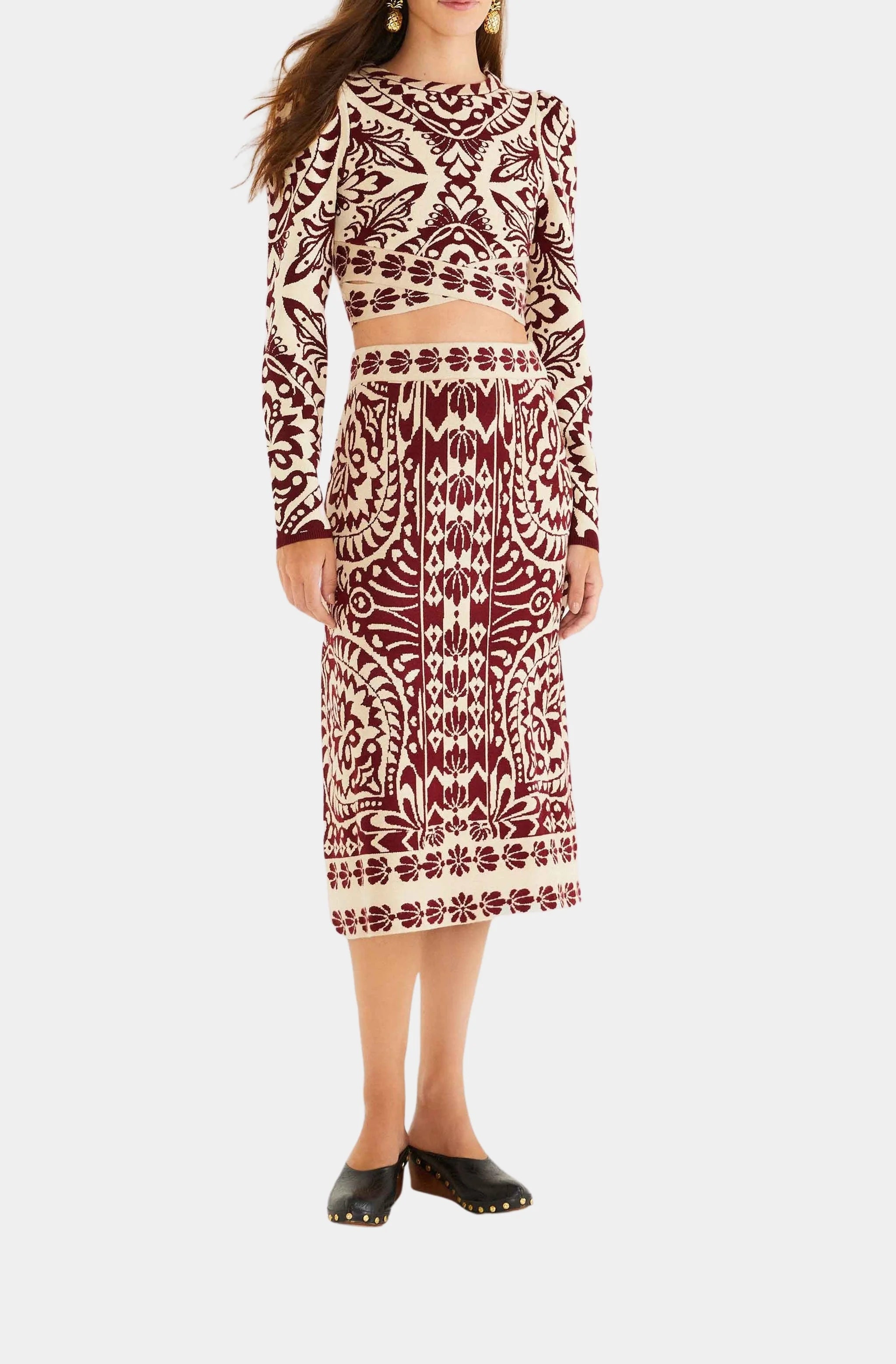 Pineapple Love Burgundy Knit Midi Skirt
