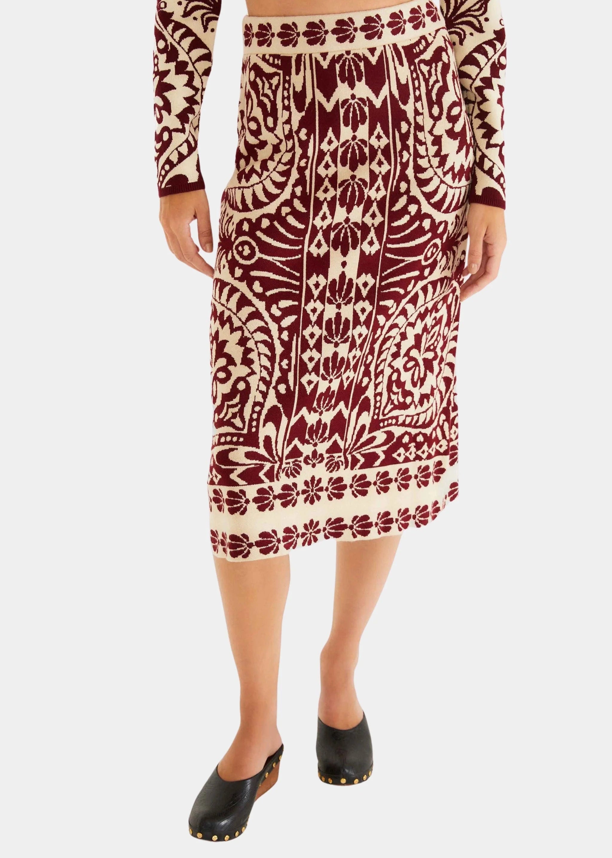 Pineapple Love Burgundy Knit Midi Skirt