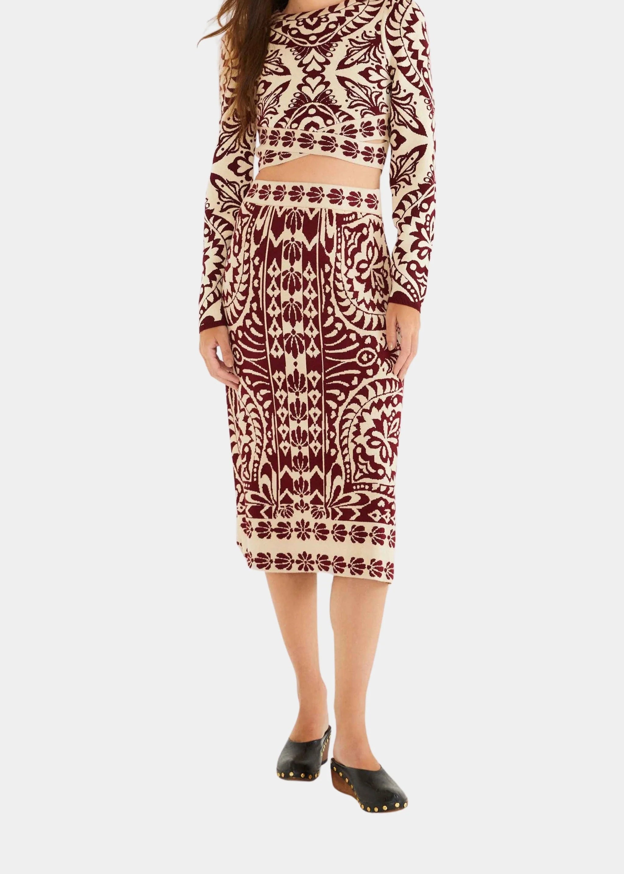Pineapple Love Burgundy Knit Midi Skirt