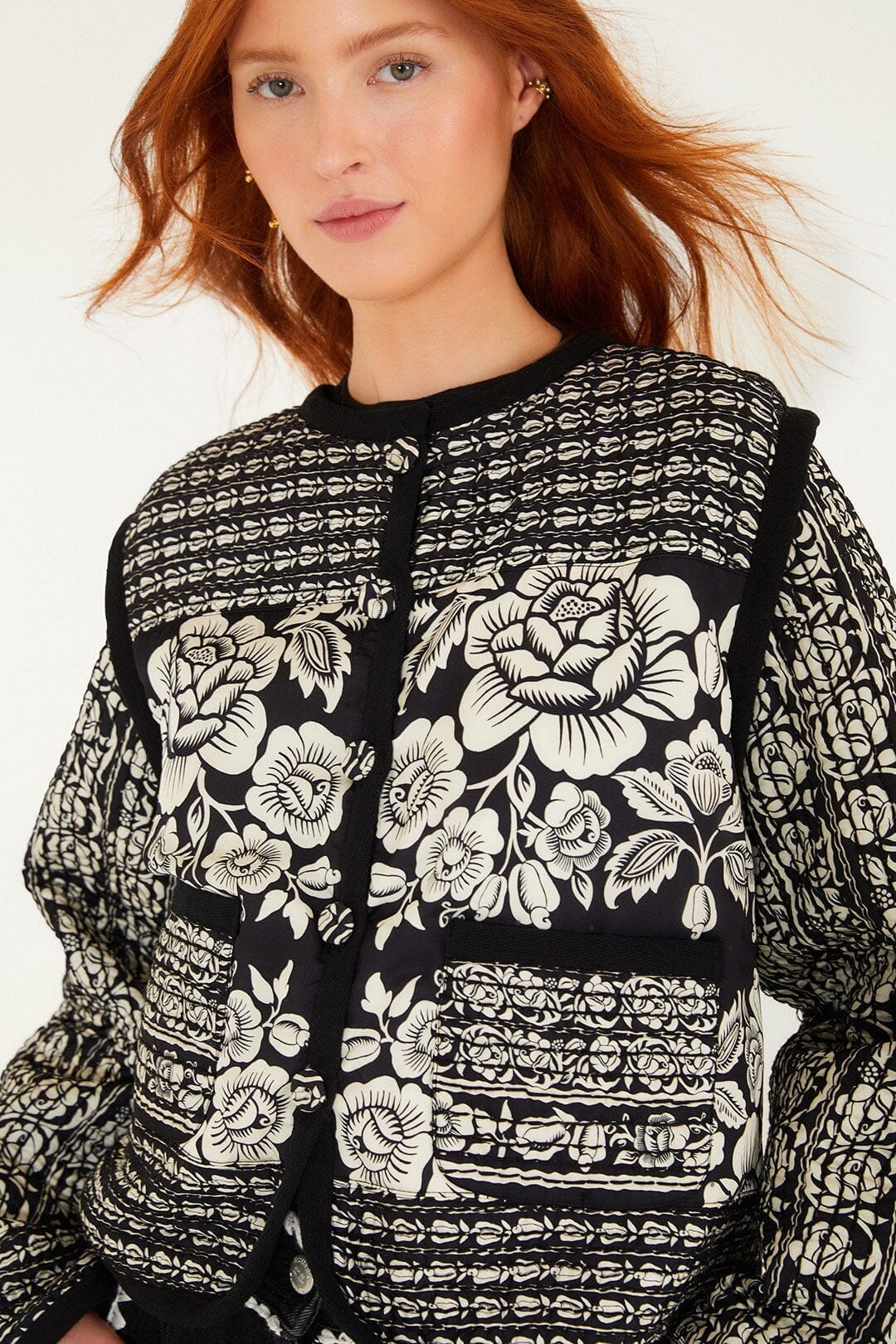 Cashews and Birds Ri Black Padded Jacket