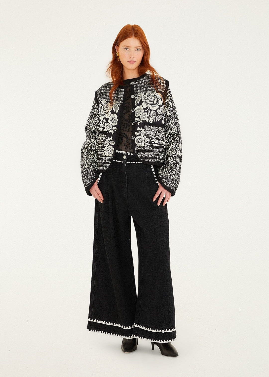 Cashews and Birds Ri Black Padded Jacket