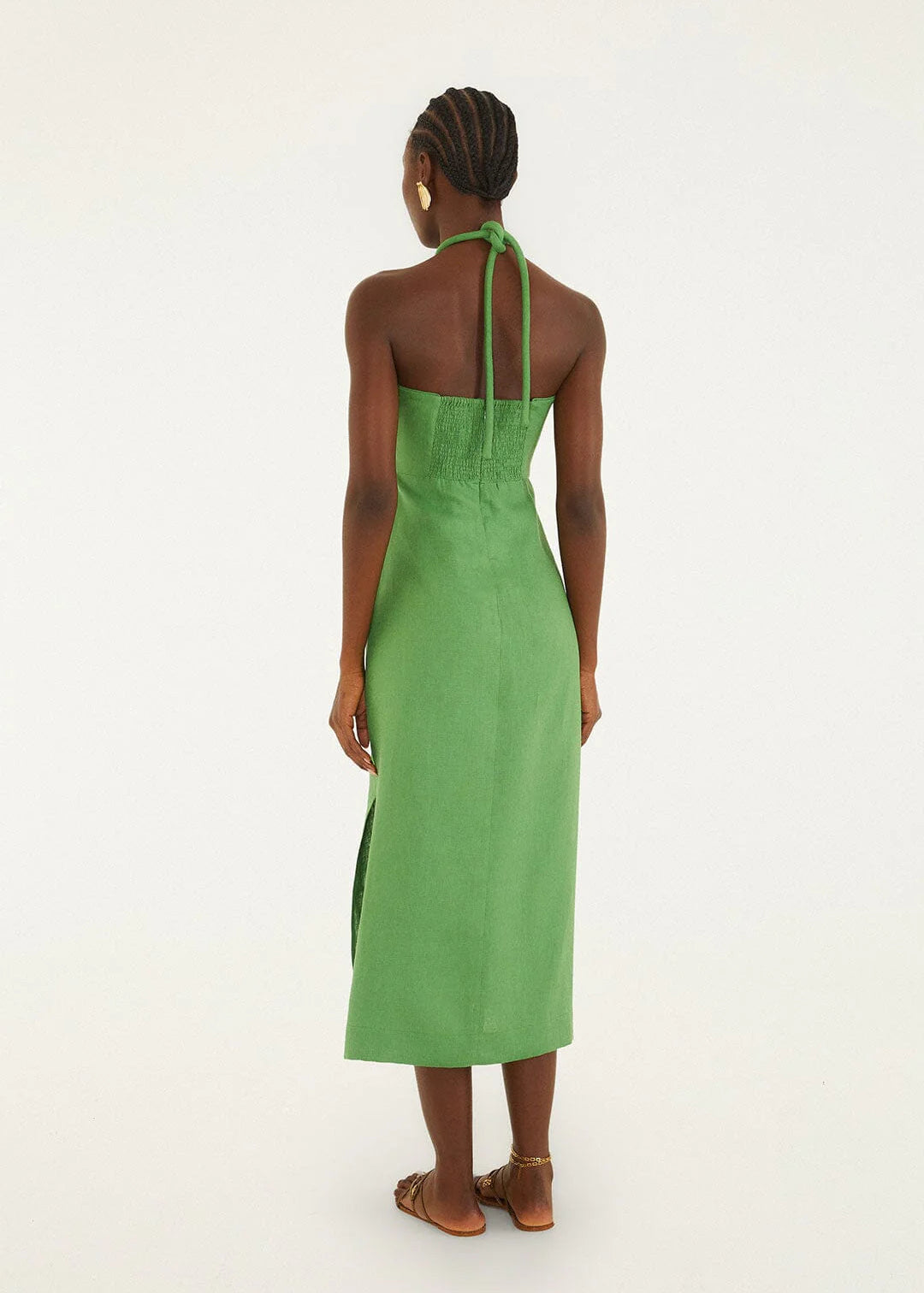 Green Palm Tree Embroidery Sleeveless Midi Dress