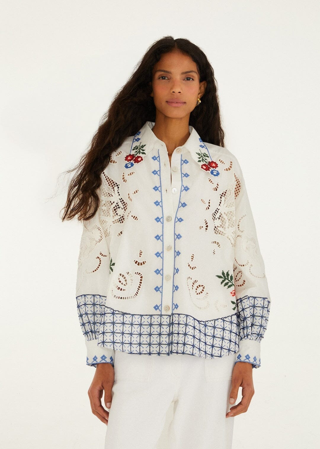 Off-White Flowers Embroidery Richelieu Shirt