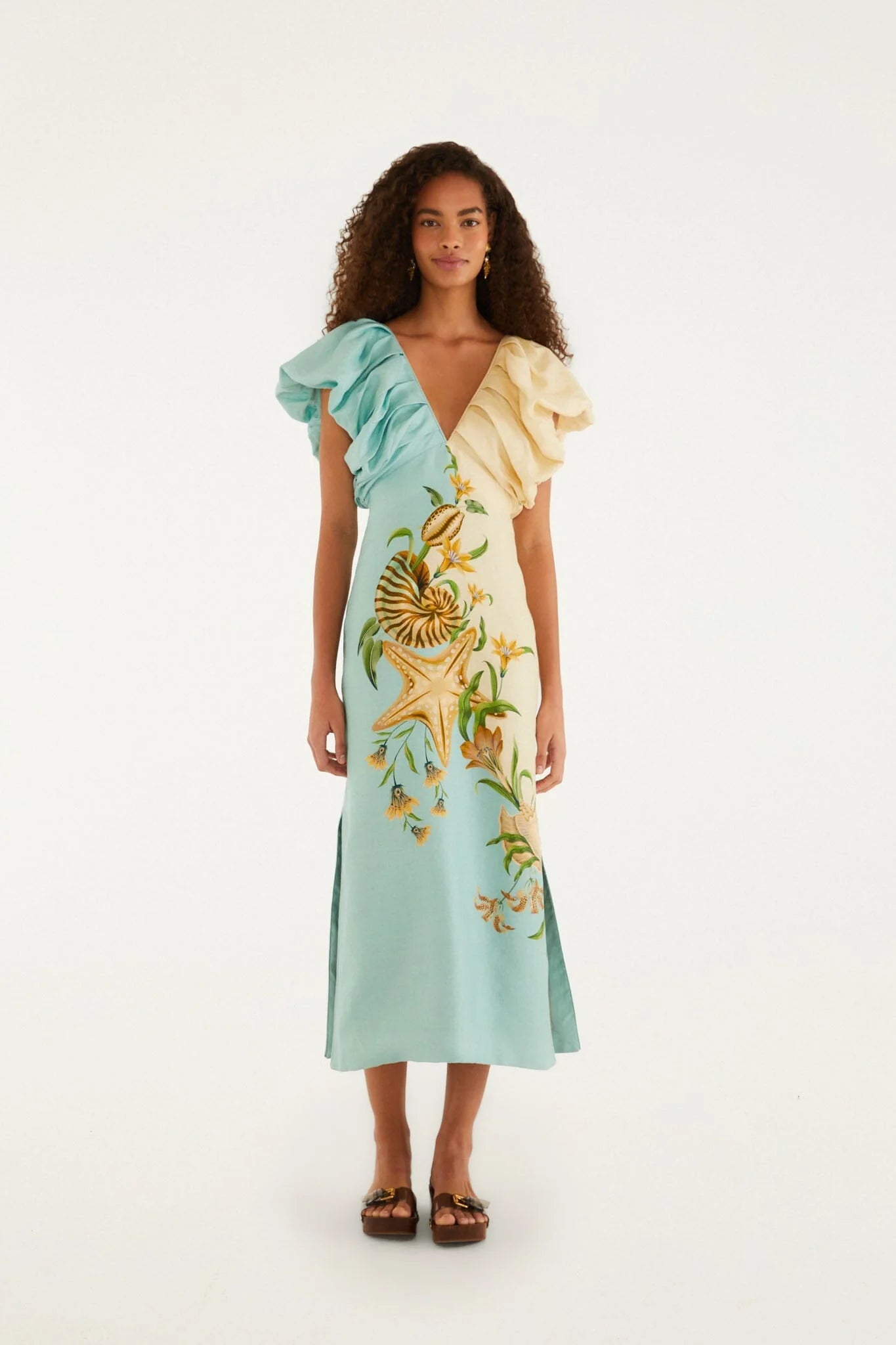 Marine Garden Sand Midi Dress