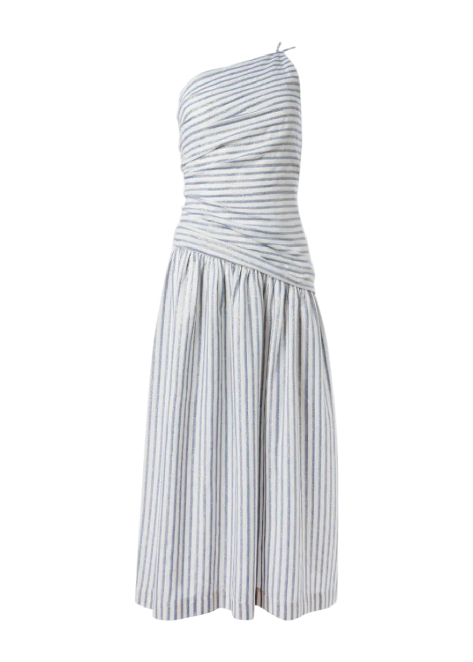 Riviera One Shoulder Midi Greek Blue Dress