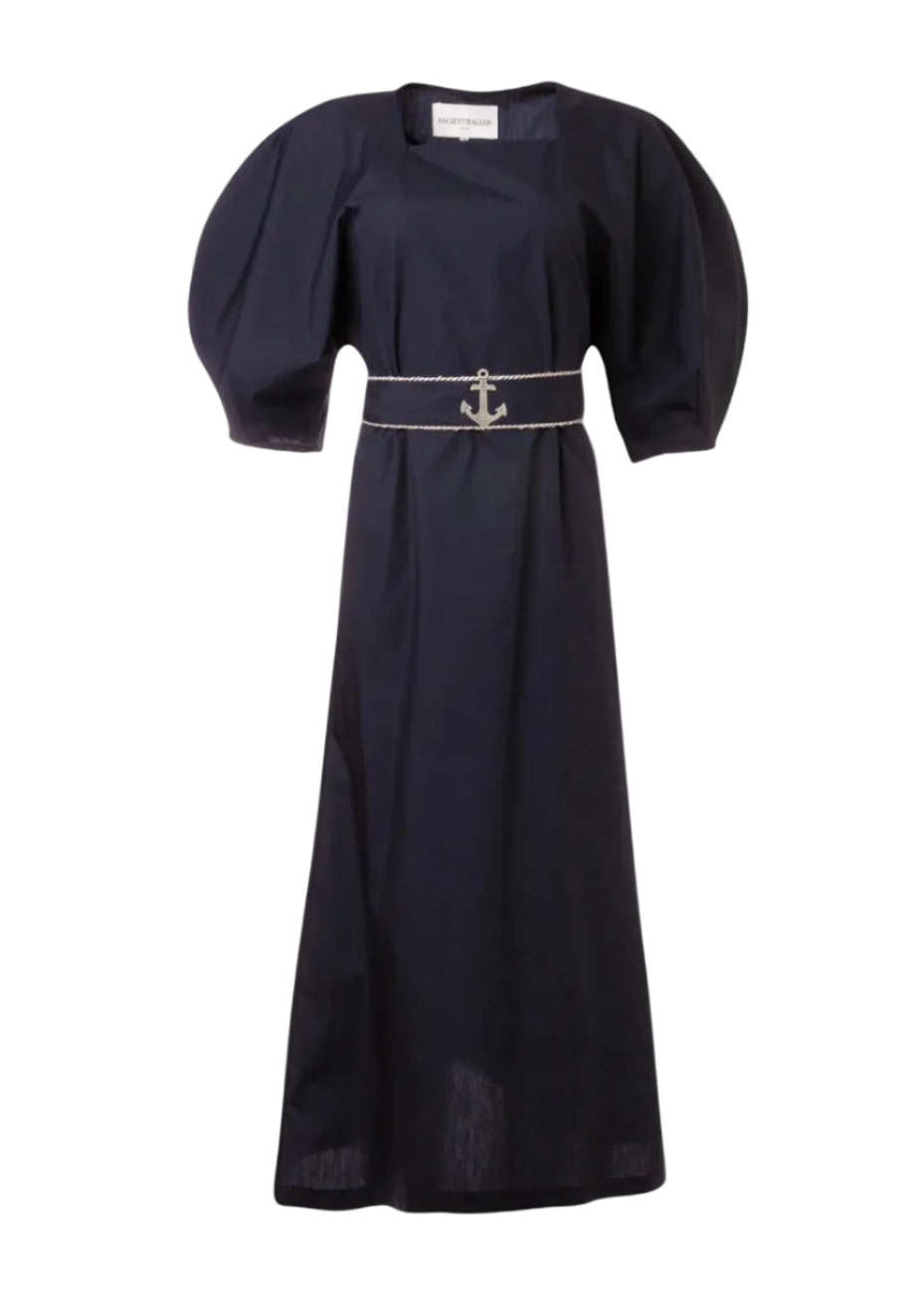 Nausica Puffed Sleeve Navy Blue Dress