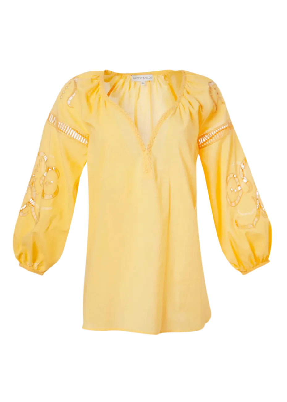 Iphigenia Lemon Yellow Embroidered Blouse