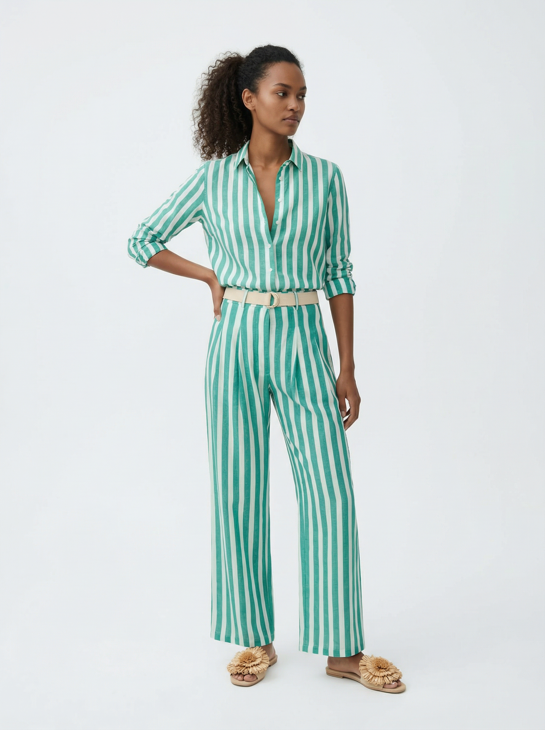 Rivera Linen Green Stripes Shirt