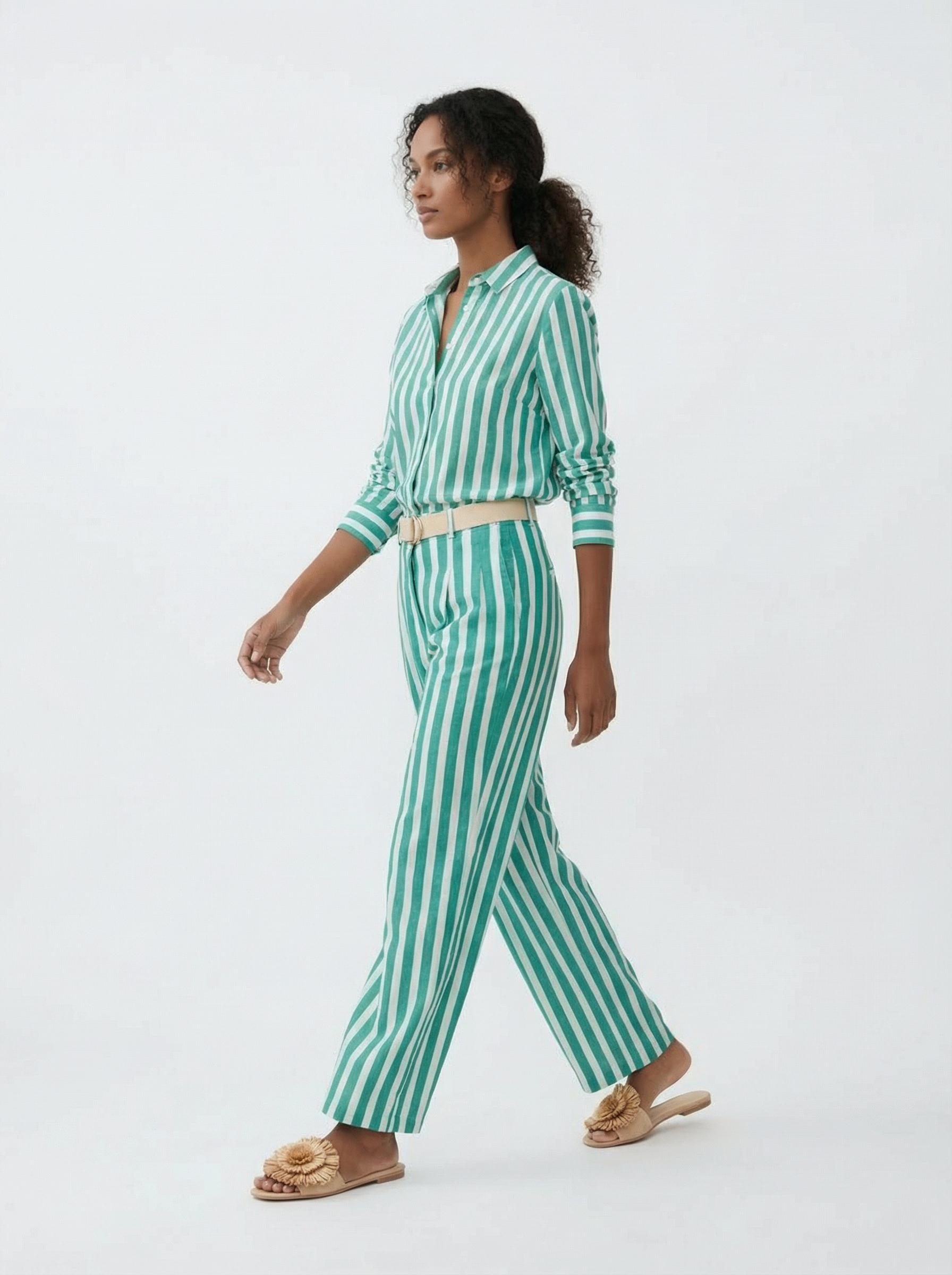 Rivera Linen Green Stripes Shirt