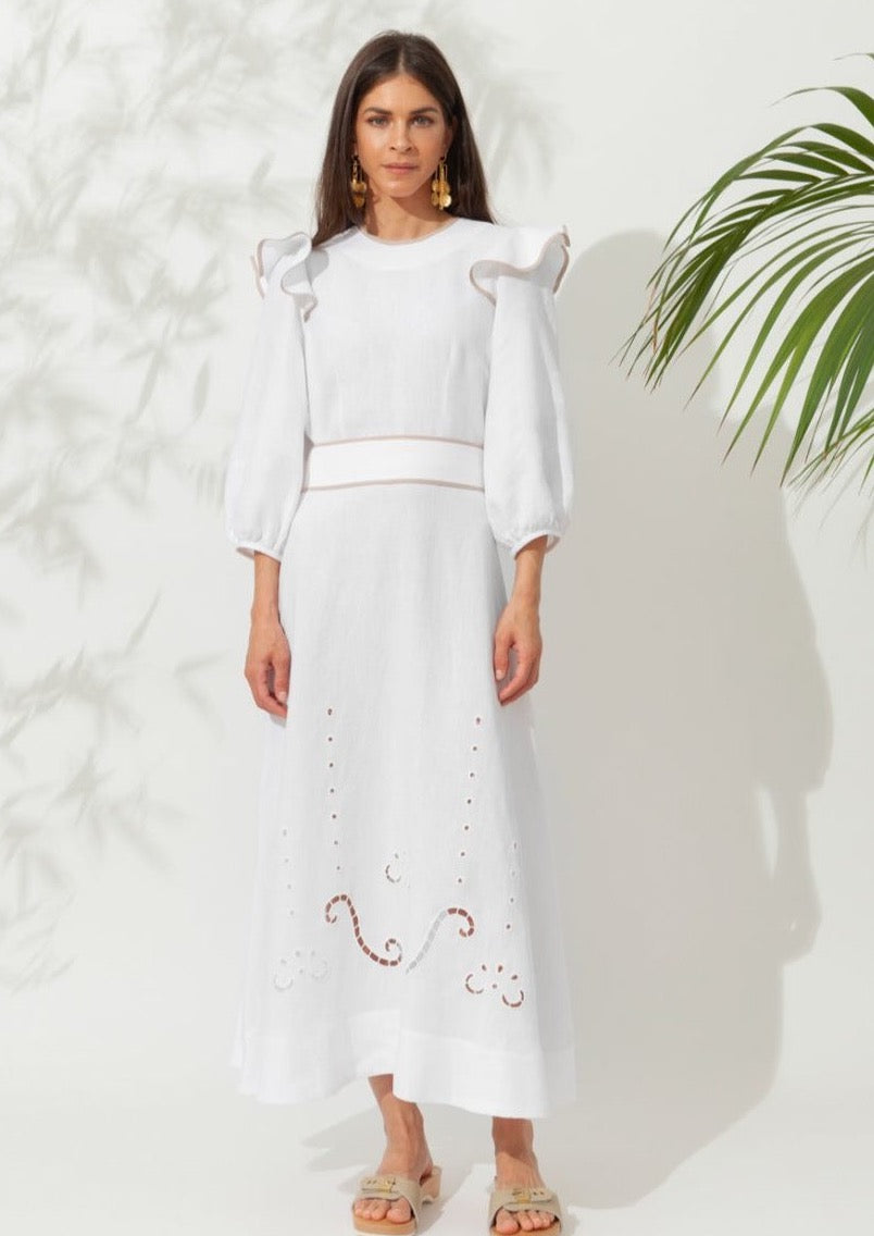 Ancient Kallos-Oinousses White/Beige Dress-Justbrazil