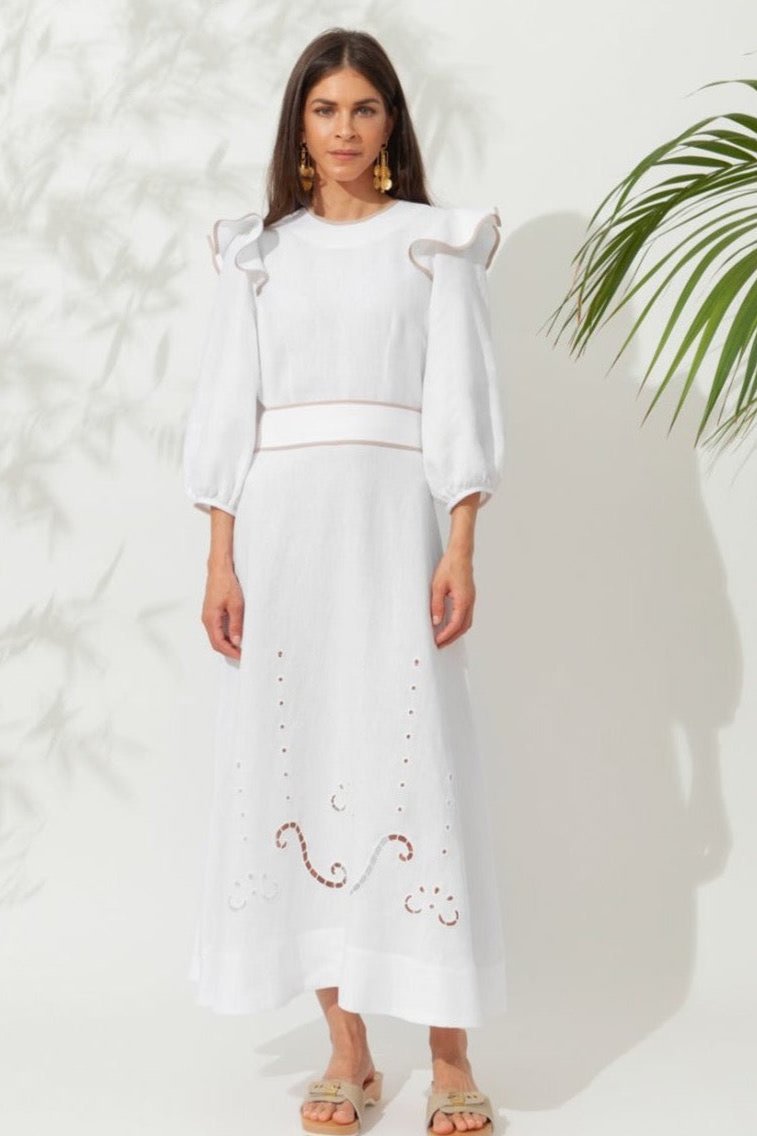Ancient Kallos-Oinousses White/Beige Dress-Justbrazil