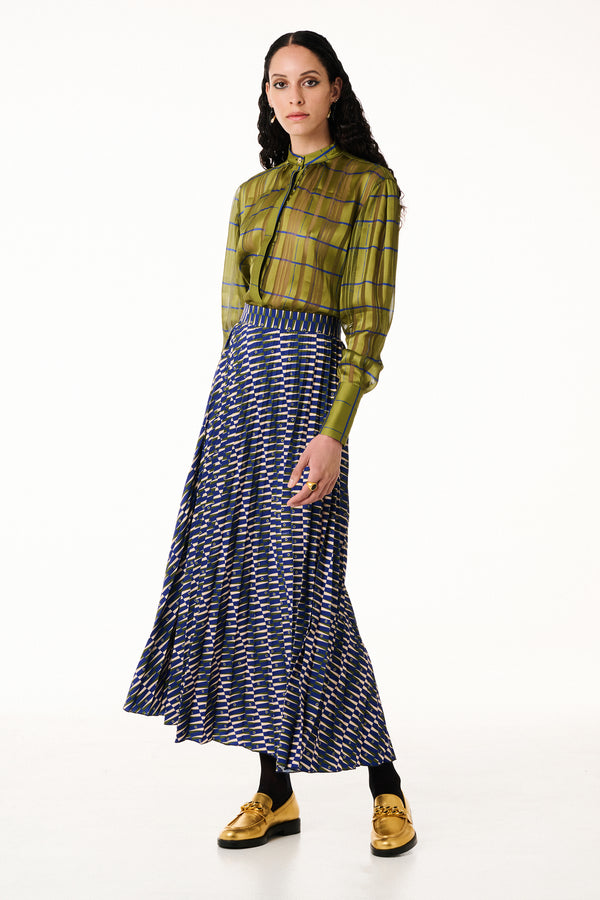 ANNIE P-OLIVE SQUARES SHIMMERING SHIRT-JUST BRAZIL