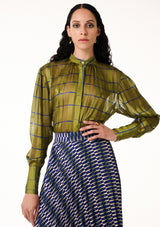 ANNIE P-OLIVE SQUARES SHIMMERING SHIRT-JUST BRAZIL
