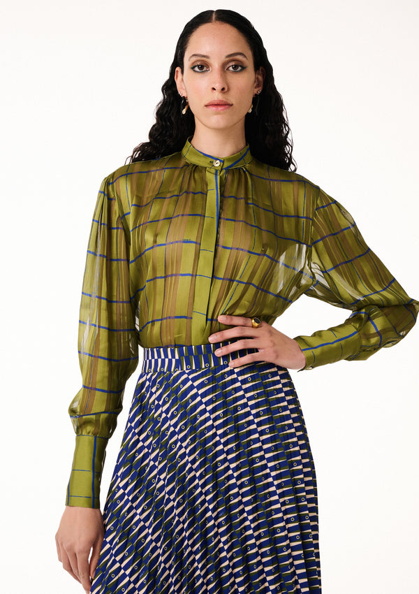 ANNIE P-OLIVE SQUARES SHIMMERING SHIRT-JUST BRAZIL