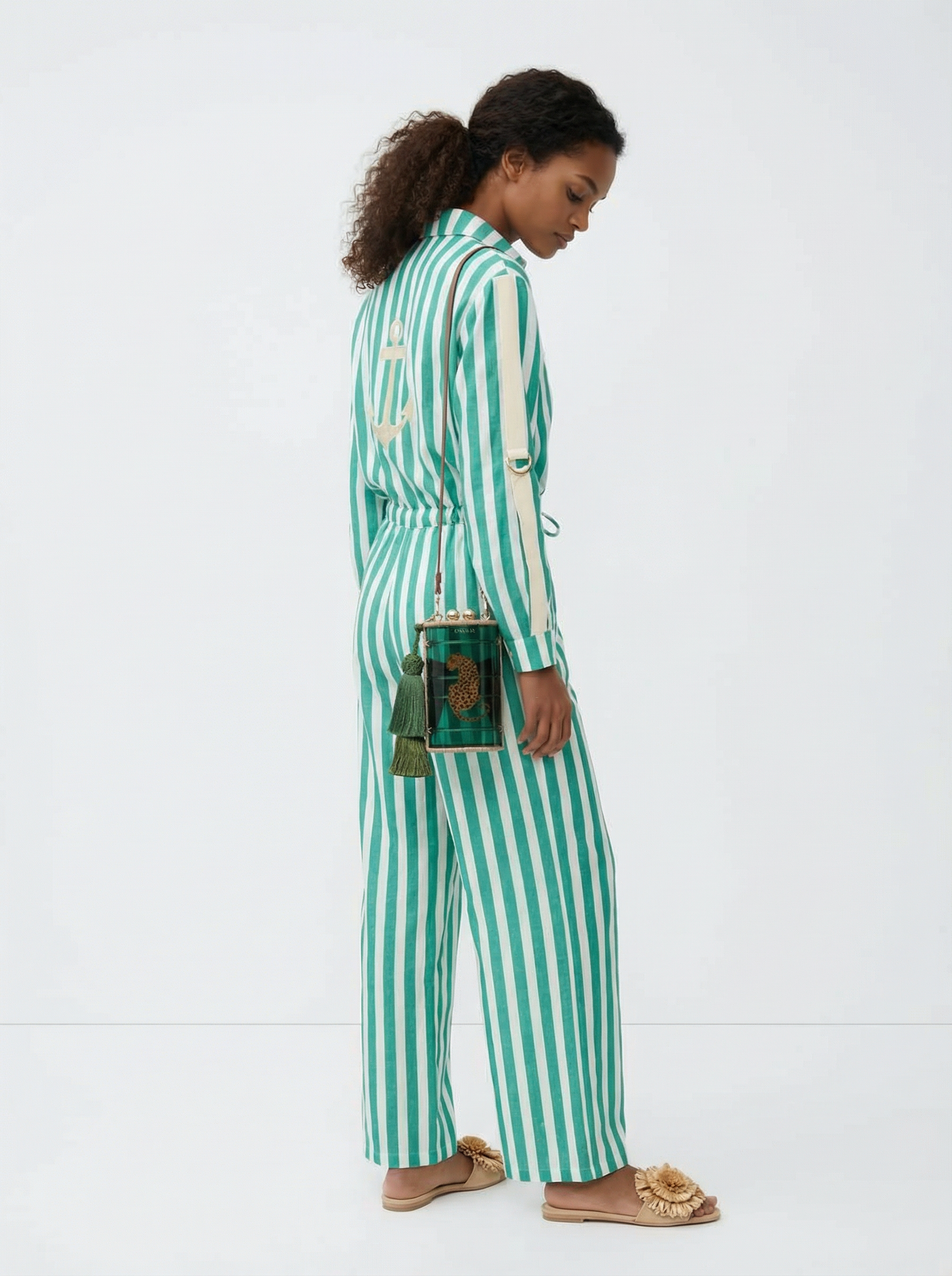 Aster Linen Stripes Green Jumpsuit