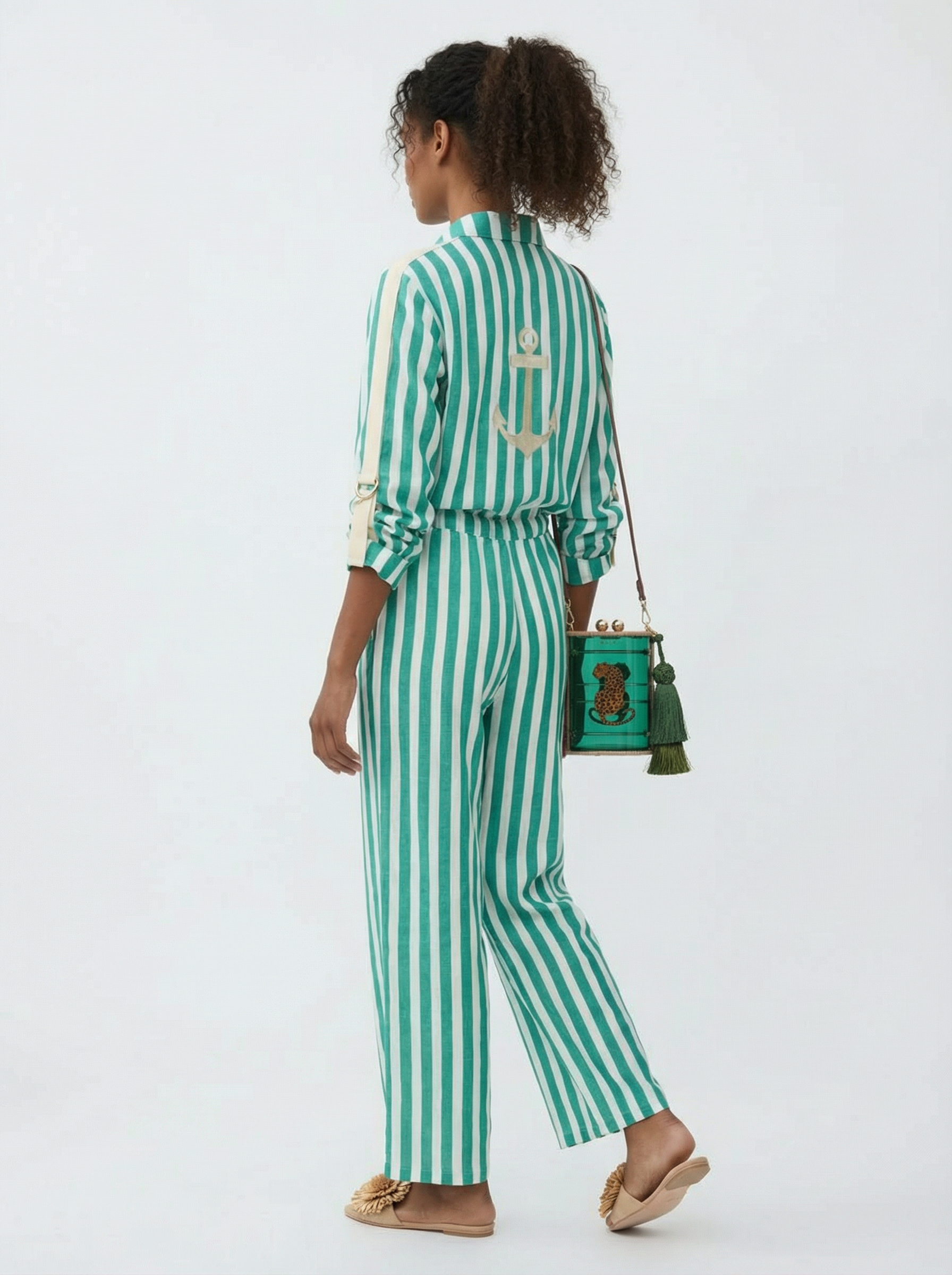 Aster Linen Stripes Green Jumpsuit
