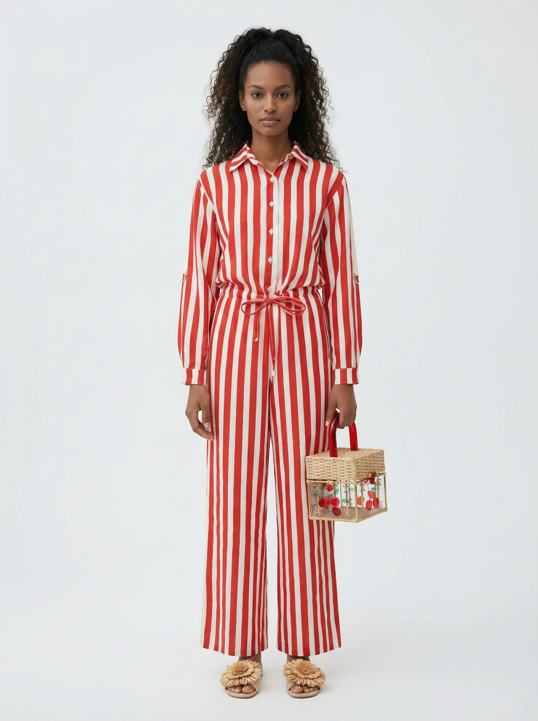 Aster Linen Stripes Red Jumpsuit