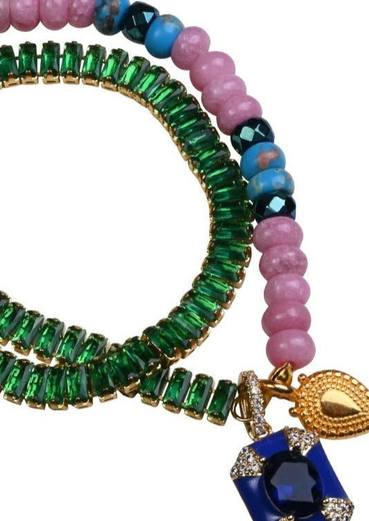 Pink Agate Bracelet With Crystals