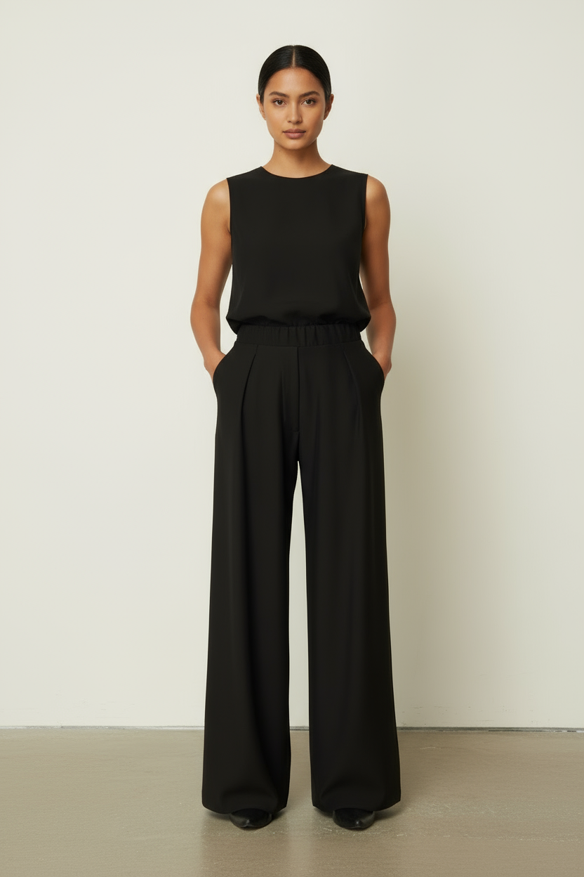 Elastic Waist Pants Black